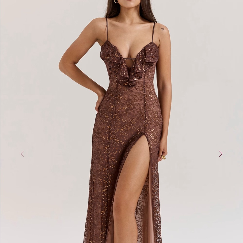 House of CB LUCIANNA Espresso Lace Maxi Dress